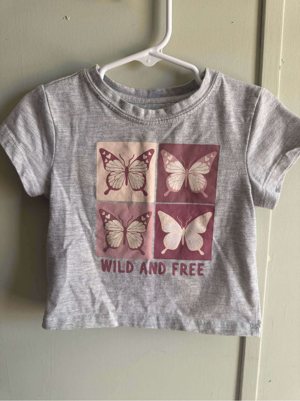 BearPaw Gray Tee with Pink Butterfly Squares - Kids